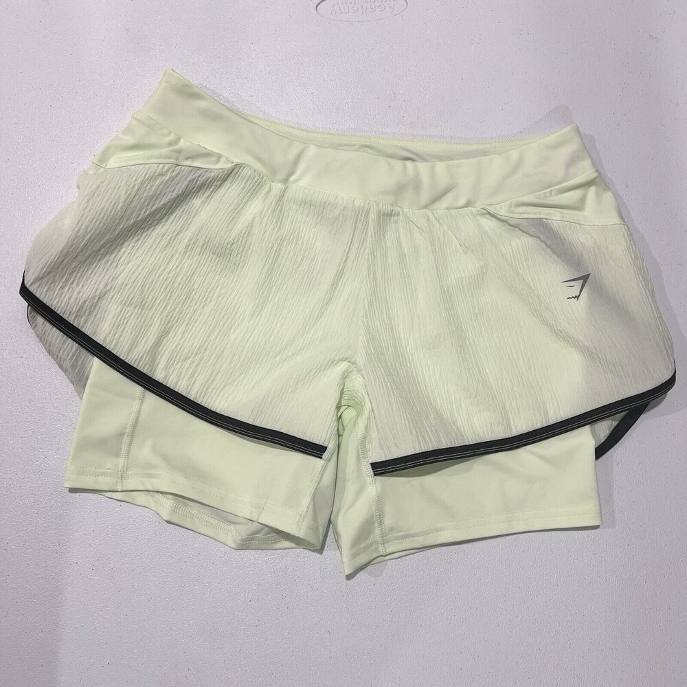 Gymshark womens cucumber Green Drawstring Speed 2 In 1 Athletic Shorts Size M